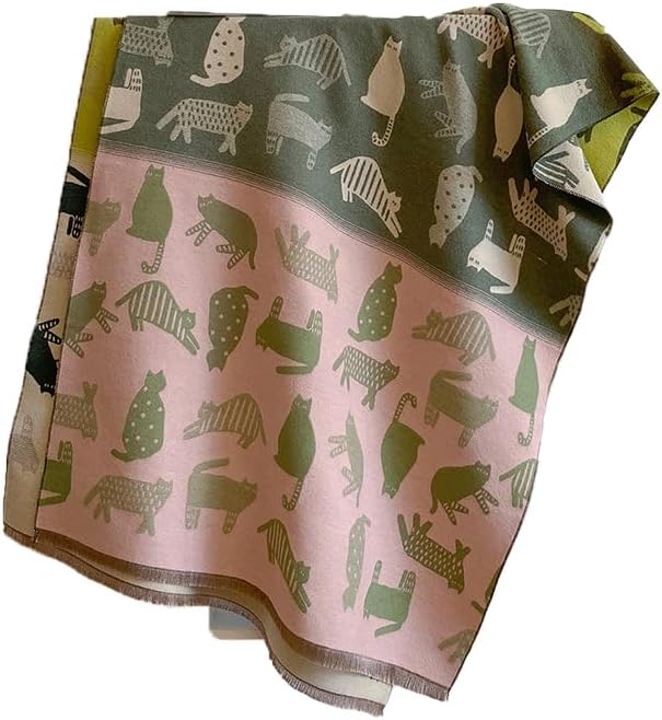 Winter warm imitation cashmere tassel scarf women's reversible cute color-blocking thickened cartoon cat shawl