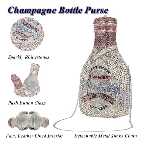 Image of Rhinestone Champagne Bottle Clutch, Luxury Evening Bag for Women