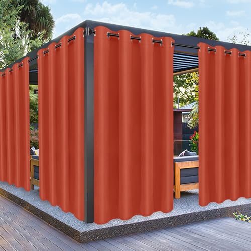 PureFit Outdoor Curtains for Patio Waterproof Weatherproof, UV and Fade Resistant Outside Curtains for Gazebo, Front Porch, Pergola, Sun Blocking Privacy Curtain, 52W x 84L inch, 1 Panel, Red Clay