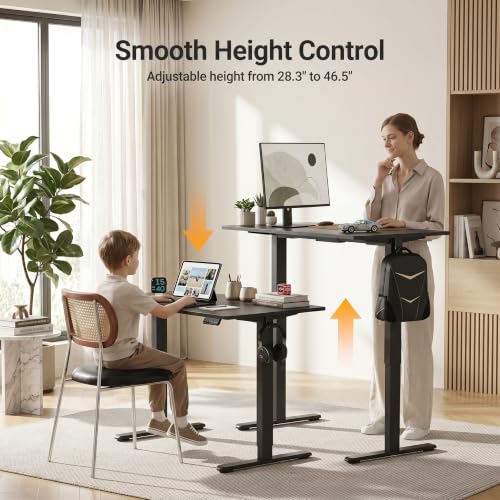 Image of Claiks Electric Standing Desk, 40x24 Inches, Black | Black frame and deep black top, ideal for home office, height adjustable for sitting and standing