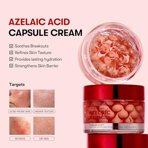Image of VT COSMETICS Azelaic Acid Care Capsule Cream - Facial Moisturizer for Blemish-Prone & Redness-Prone Skin | Pore Refining & Soothing Care, Lightweight & Hydrating, AHA BHA PHA LHA | Korean Skin Care
