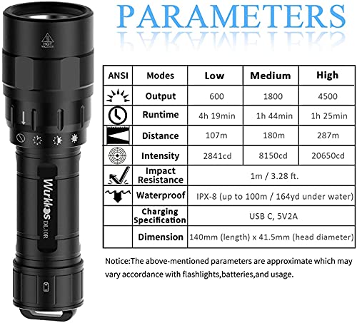 Wurkkos Dl10R Scuba Diving Flashlight - Underwater Flashlight Bright 4500Lumen - Waterproof Flashlight With Xhp70.2 Led Usb C Port Magnetic Rotary Switch Ipx-8 For Diving Fishing Outdoor Activities #TOP1