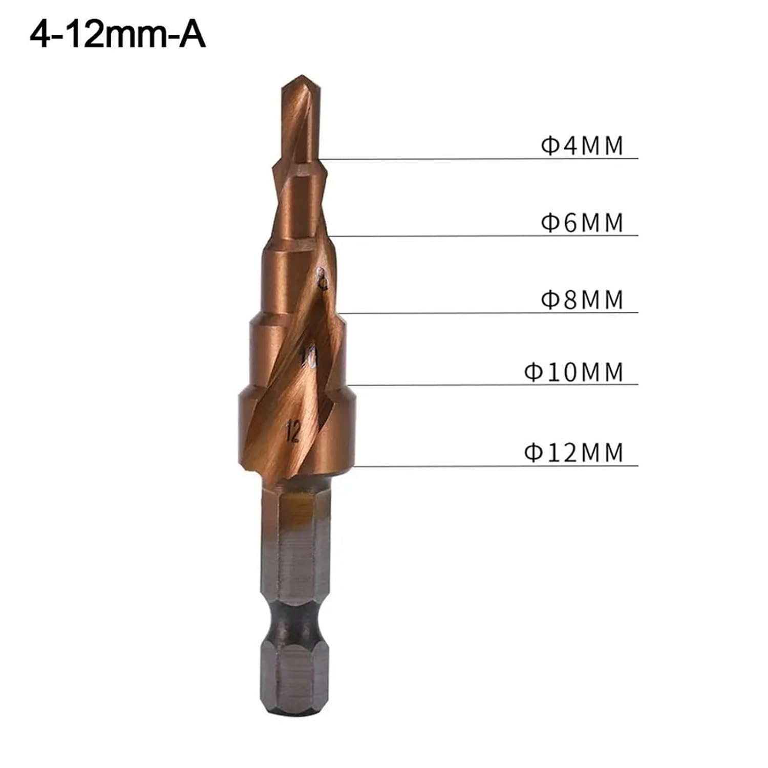 M35 Cobalt HSS Step Drill Bit Multi-Function Metal Drill Hole Opener Practical Drilling Tools for Stainless Steel Punching 1Pcs(4-12mm-A)