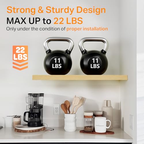 Image of BAYKA Floating Shelves for Wall, Wall Mounted Rustic Wood Shelves for Bathroom, Bedroom, Living Room, Kitchen,Small Hanging Shelf for Books /Storage /Room Decor (Light Oak-Toned, Set of 3, 15.7in)