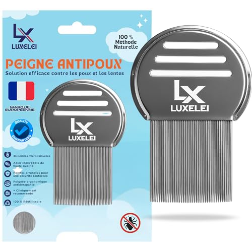 Peigne Anti Poux et Lentes Fort LUXELEI Sans Produits Chimiques - Recommandé par les Pédiatre - Peigne Anti Pelliculaire - Peigne à Poux - Antipoux - Peigne Qui Enleve les Pellicules