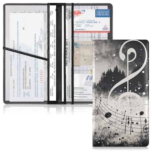 Gravopti Music Notes Car Registration and Insurance Holder, Leather Vehicle Glove Box Organizer for Documents ID Driver License Cards