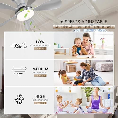 Ceiling-Fans-with-Lights-33Inch-Low-Profile-Ceiling-Fan-with-Remote-and-App-Control-Flush-Mount-DC-Reversible-Motor-3CCT-Dimmable-Silver-Ceiling-Fan-for-Bedroom-IndoorOutdoor-Use