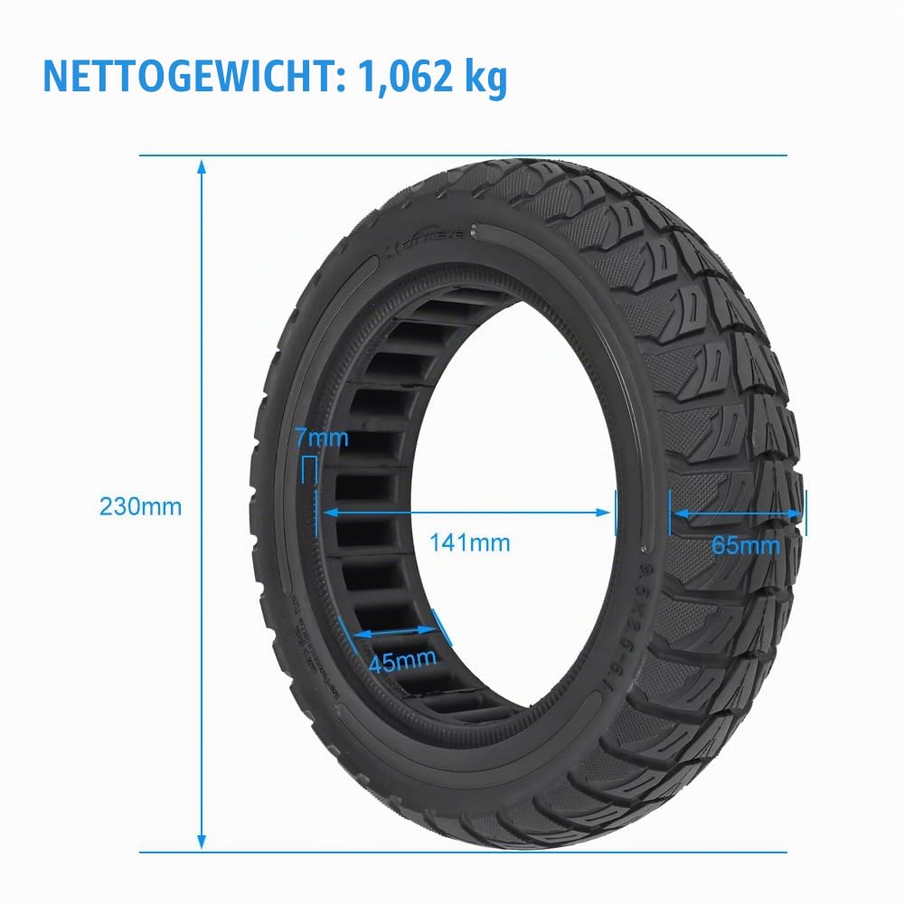 9,5 Zoll Vollreifen für NIU KQi 3, 9,5x2,5-6,1 Vollgummireifen Solide Reifen für NIU KQi3 Sport/Pro/Max Elektroroller Vorne oder Hinten Roller Ersatzreifen Wabenreifen (Schwarz-2 Stück)