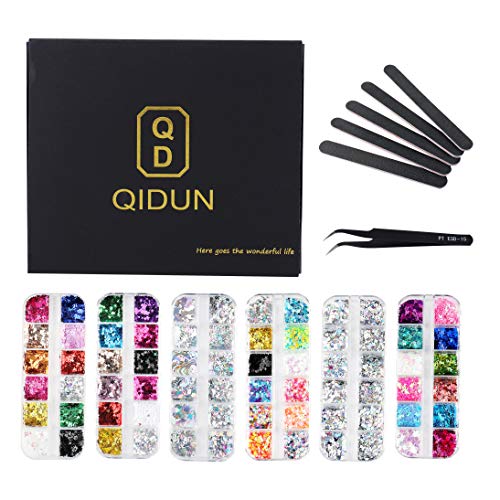6 box 3D Holographic Butterfly Nail Glitter 72 Colour/set Sparkly Nail Sequins Flake Manicure Ultra Thin Sequins Metallic Shining Flakes for Nail Art Decoration & DIY Crafting (6BOX A)