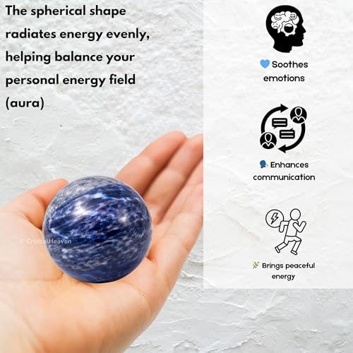 Image of Certified Sodalite Crystal Ball for Meditation - Premium Crystal Vastu Items for Home and Feng Shui Items for Good Luck - Ideal for Pooja Supplies and Spiritual Practices (1.5 inch Inch)