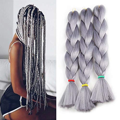 Gray Kanekalon Braiding Hair 3 Packs 24 Inch By Leticia