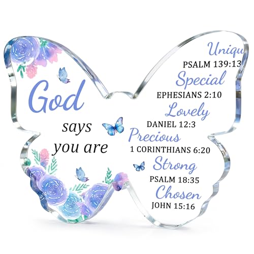 Christian Gifts for Women Faith Christian Decor Religious Gifts for Women Christian Gifts for Woman Faith Bible Verse Desk Decor Plaques Faith Based Gift Purple Butterfly Decor