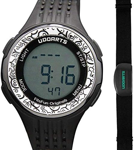 UDOARTS Heart Rate Monitor with Chest Strap 2, Pack of 5 Batteries and Screwdriver, Black/White Cloud