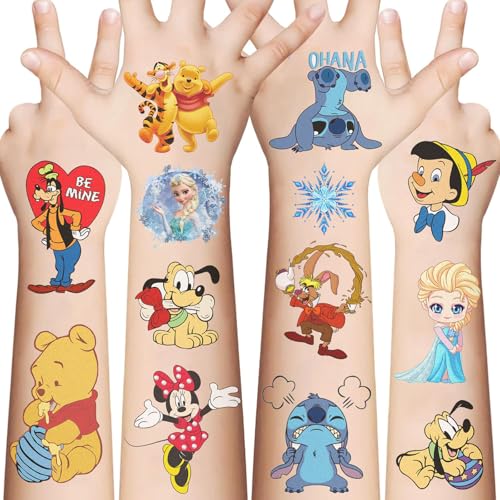 10 Sheets Disney Cartoon Temporary Tattoos for Kids, Princess Birthday Party Favors, Cute Cartoon Decoration Sticker Gifts for Teen Girl Boys Home...