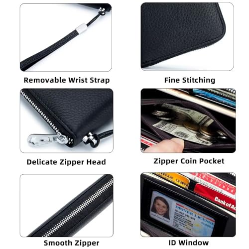 Wallets for Women RFID Blocking Leather Card Case Elegant Clutch Purse Travel Phone Wallet with Removable Wrist Strap, Light Blue, One Size4