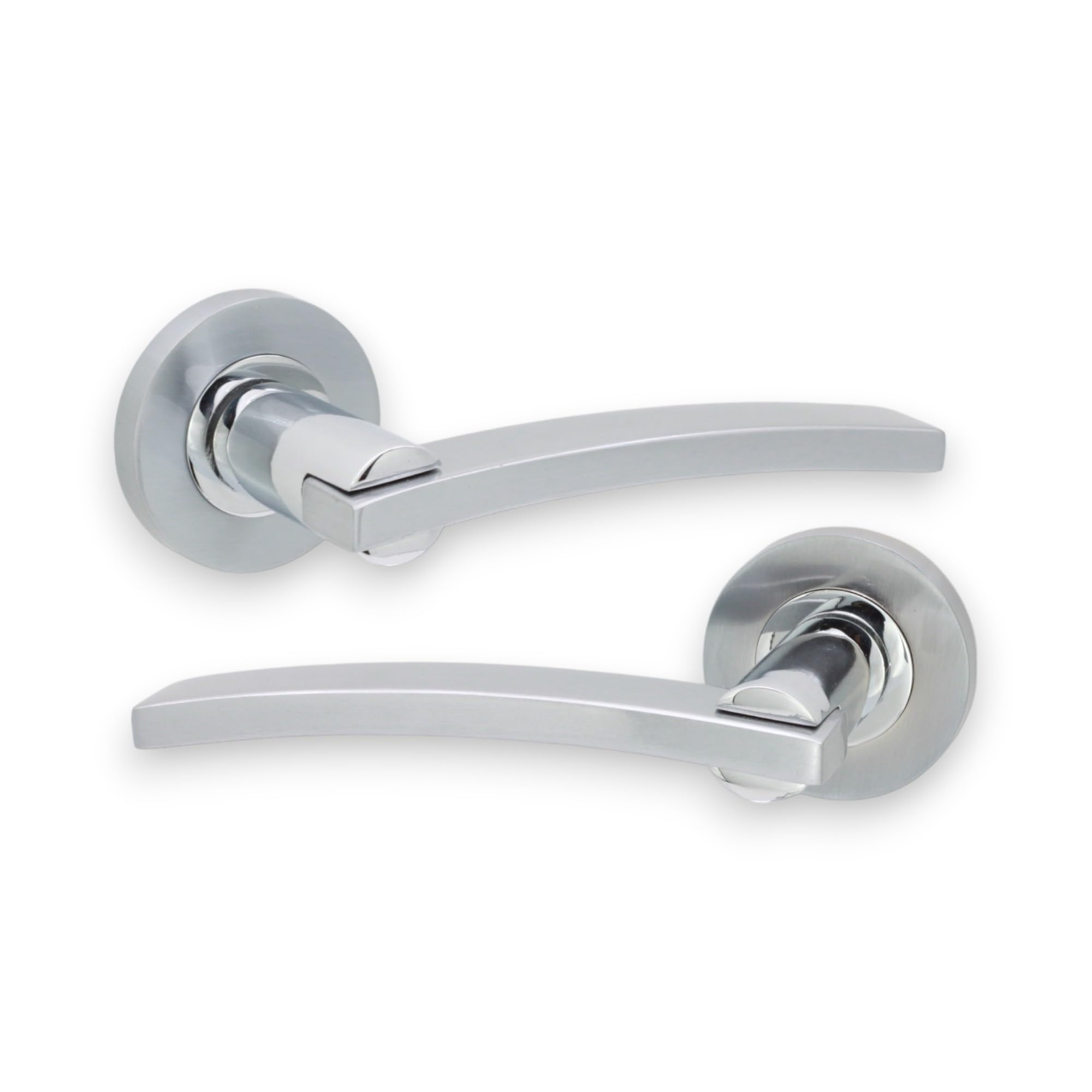 Infinity Decor Pack of Cody Curved Lever Dual Tone Lever Door Pull Handles on Sprung Rose Latch Pack - for Interior & Exterior Doors