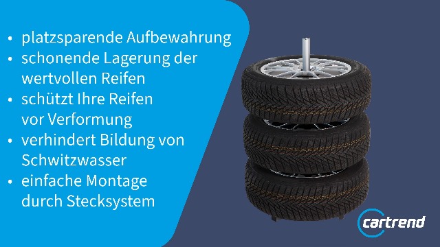 cartrend Felgenbaum, für mehr Platz in der Garage, mittels Stecksystem aufgebaut, Reifenständer für die Lagerung von 4 Autoreifen mit Felgen, bis