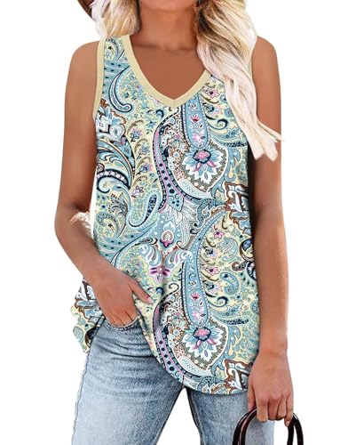 KISSMODA Womens Flora Print Tank Tops Ribbed Summer Shirt Sleeveless Summer Casual Women Blouses(S-3XL)