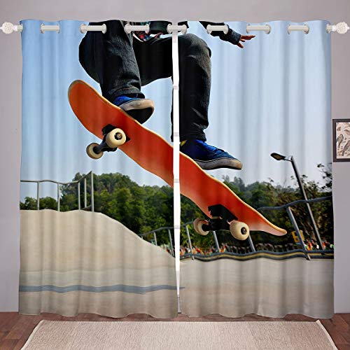 Tende da finestra per skateboard per adolescenti hipster Trattamento per finestre per giovani sport estremi Tenda a tema adulti Skate Board Tenda per finestre Ultra morbida per camere W46 x L72