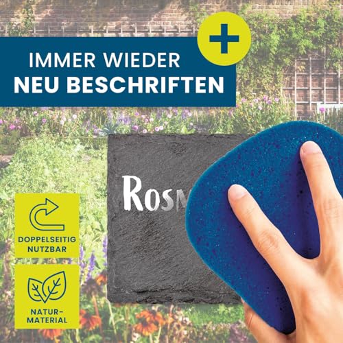 Hoberg Schiefer-Pflanzschilder - 10er Set | Witterungsbeständig, Wiederverwendbar | Individuelles Beschriften von Pflanzen, Kräutern & Blumen | Mit Erdspießen aus Stahl | Maße 10 x 7 x 0,5 cm [Eckig]