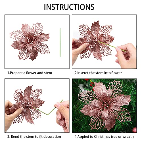 Yueshop 10PCS Artificial Glitter Christmas Flowers - Image 4