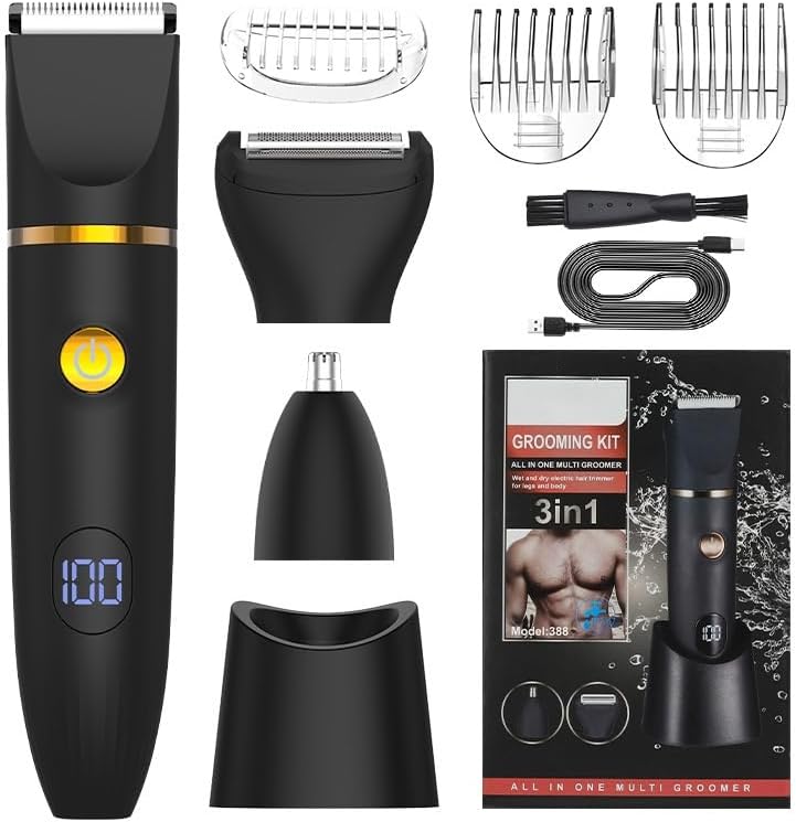 3 in 1 Electric Body Hair Trimmer for Men (Black)