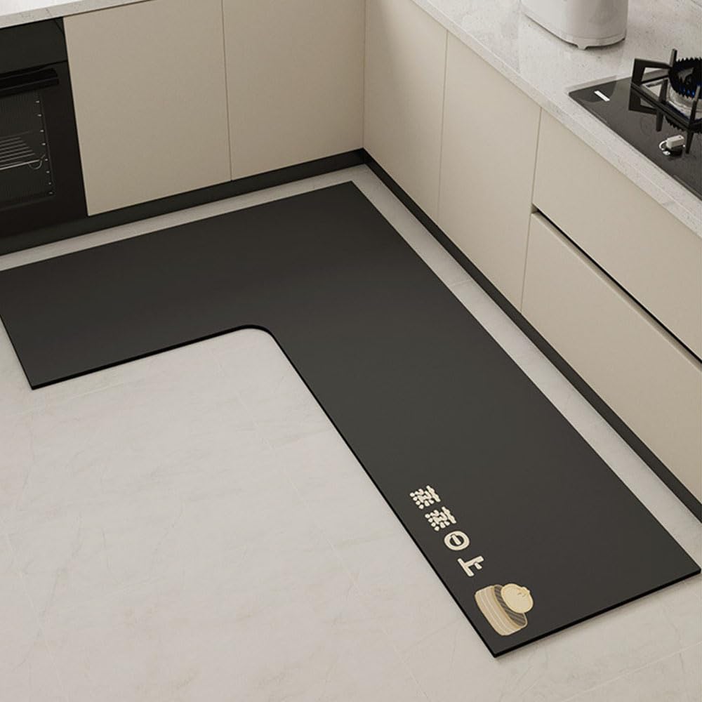 Treer Kitchen Rug Kitchen Floor Mat L-shaped Non Slip Washable Waterproof Anti-Fatigue Standing Mat Diatom Mud Long Carpet for Hallway Sink Laundry Office Entryway (Dumplings-right,80x150x45cm)