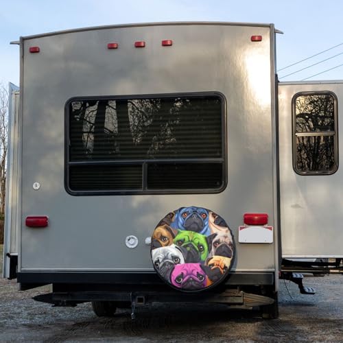 Image of Delerain Colorful Pug Dog Spare Tire Cover Wheel Protectors Sun Protector Waterproof for Trailer RV SUV Truck and Many Vehicle(16 Inch for Diameter 29 inch-31 inch)