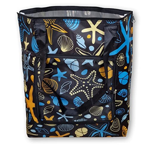 PromotionGift - Wiederverwendbare Faltbare Kühltasche, Einkaufen, Strandtasche leicht und langlebig, mit Innenfutter aus Aluminium für perfekte Kühlfunktion - 25L (Seestern)