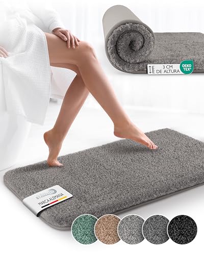 Beautissu BeauMare FL Alfombrilla Baño Antideslizante y Absorbente 120x70 cm – Alfombra Óptica Shaggy Adecuada para Suelo Radiante – Alfombrilla de Baño Gris Claro Mullida para Ducha, Bañera e Inodoro