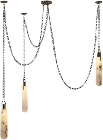 RUIBO Alabaster 3 Light LED Multi-Drop Hanging Pendant Lighting,Cylinder Natural Marble Multi Light Pendant Lights,Living Dining Room Loft Bedroom Modern LED Hanging LampsE14