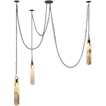 RUIBO Alabaster 1 Light LED Hanging Pendant Lighting,Cylinder Natural Marble Pendant Lights,Living Dining Room Loft Bedroom Modern LED Hanging LampsE14