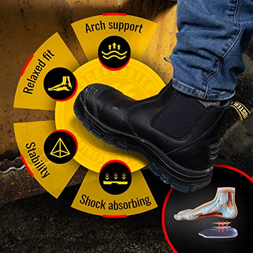 ROCKROOSTER Mens Work Boots, 6 inch Steel Toe, Pull On Safety Leather Chelsea Work Shoes Static Dissipative(AK227, AK222)4