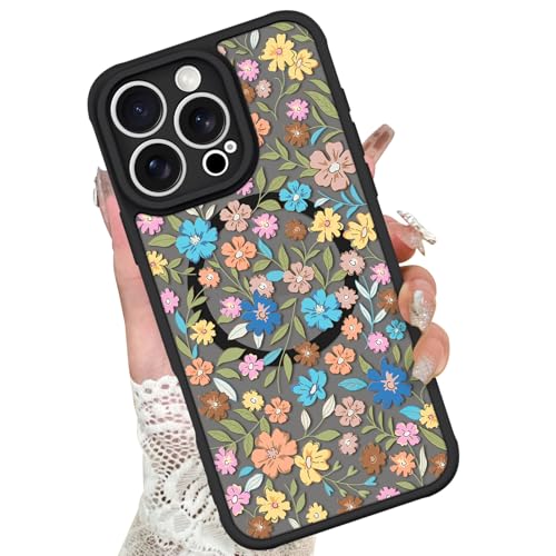 Image of KANGHAR Case Compatible with iPhone 16 Pro Flower Pattern | [Compatible with Magsafe] Cute Colorful Blooming Florals Protective Magnetic Case for Girls Women 6.3 inch