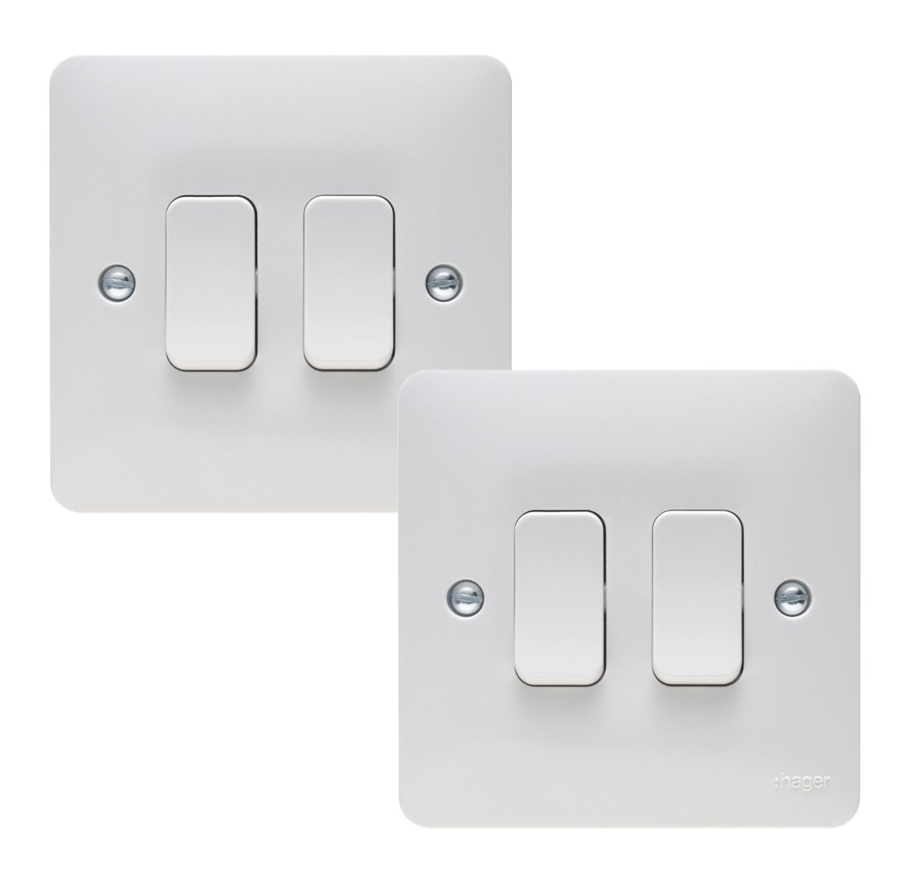 Hager 10AX 2 Gang 2 Way Wall Switch - Sollysta Range (2 Pack)