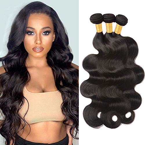 Body Wave Bundles Brazilian Virgin Hair Body Wave Human Hair Bundles 9A 100% Unprocessed Body Wave Hair Extensions 3 Bundles Natural Black (10 12 14, Natural Body Wave)