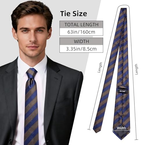Image of Hi-Tie 63 inches Striped Paisley Extra Long Ties for Men Silk Necktie with Lapel Pin Tie Clip Big and Tall Men Formal Wedding