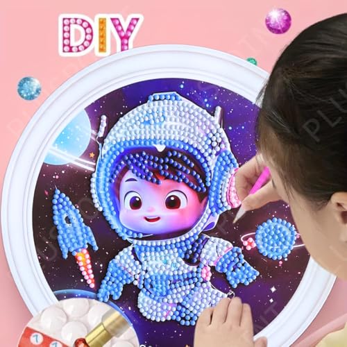Image of PLUSPOINT 5D Diamond Gem Kits for Kids Pack of 3 Design Diamond Arts and Crafts for Kids Ages 6 8 10 12 Gem Art Painting Kit Astronaut Dino Crafts Diamond Painting Kits for Boys