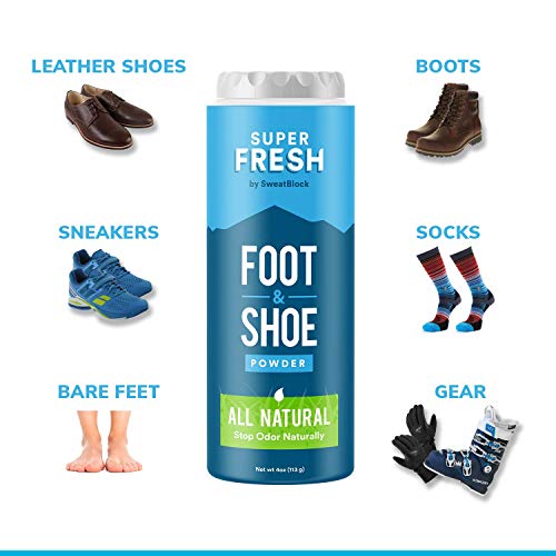 Natural Odor Eliminator Foot Powder & Shoe Deodorizer - Stop Stinky Feet & Shoe Odor. Super Fresh Foot and Shoe Powder by SweatBlock