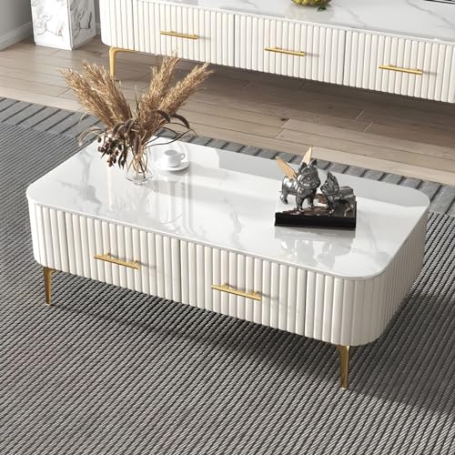 Table basse moderne blanche rectangulaire pour briser la monotonie du salon - 2