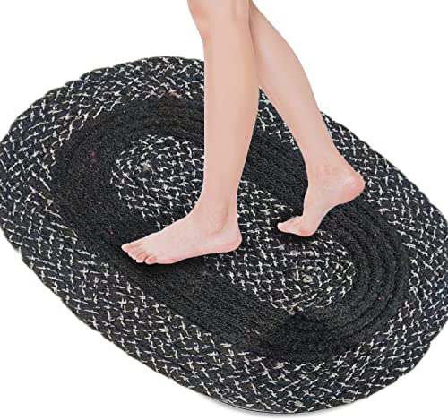 Image of Door Mats for Home | Door Mats for Home Entrance | Door Mat for Bathroom| Soft & Super Absorbent Mats for Shower | Washable, Non-Slip & Quick-Drying Mats (Pack of 2) (Gray & Black)
