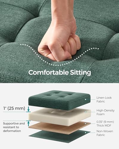 Image of SONGMICS Mazie Collection - 30 Inches Folding Storage Ottoman Bench, Ottoman Foot Rest, End of Bed Bench, Storage Chest, Load 660 lb, for Living Room, Bedroom, Entryway, Retro Green ULSF047C01