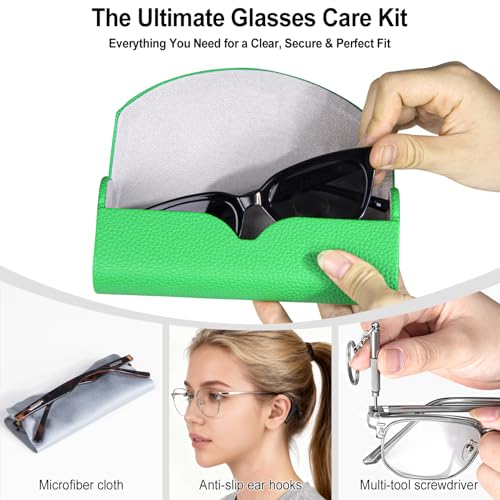 Image of RayLove Ultimate Glasses Case Kit, Hard Shell Sunglasses and Eyeglass Case with Cleaning Cloth, Screwdriver, Ear Hooks