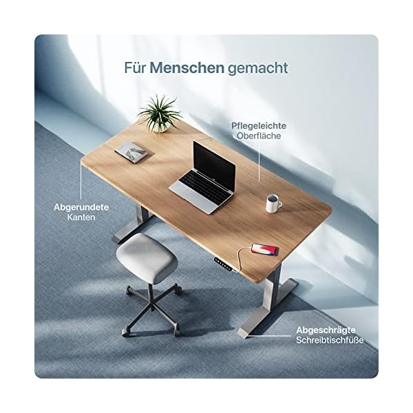 Desktronic Höhenverstellbarer Schreibtisch (120x60 cm) - Sitz- & Stehpult mit Ladebuchsen - Schreibtisch… – Bild 7