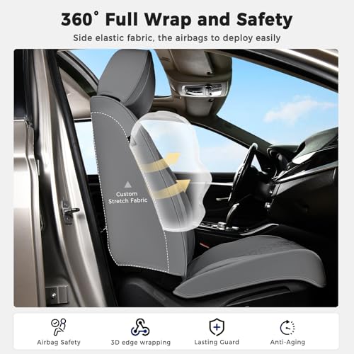 Image of Huidasource Gray Car Seat Covers Full Set, Full Coverage Nappa Leather Seat Cover, Front and Back Seat Covers 5 Seats Universal Fit for Most Cars SUV Trucks, Car Seat Cushion Protector