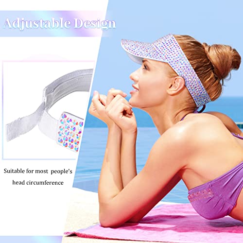 Zhanmai Bling Visor Shiny Rhinestones Adjustable Summer Cap 3 Pieces Sport Visor Caps Beach Rhinestone Hat Summer Visors Bling Hat For Women Men Golf Tennis Cycling Running Jogging #TOP2