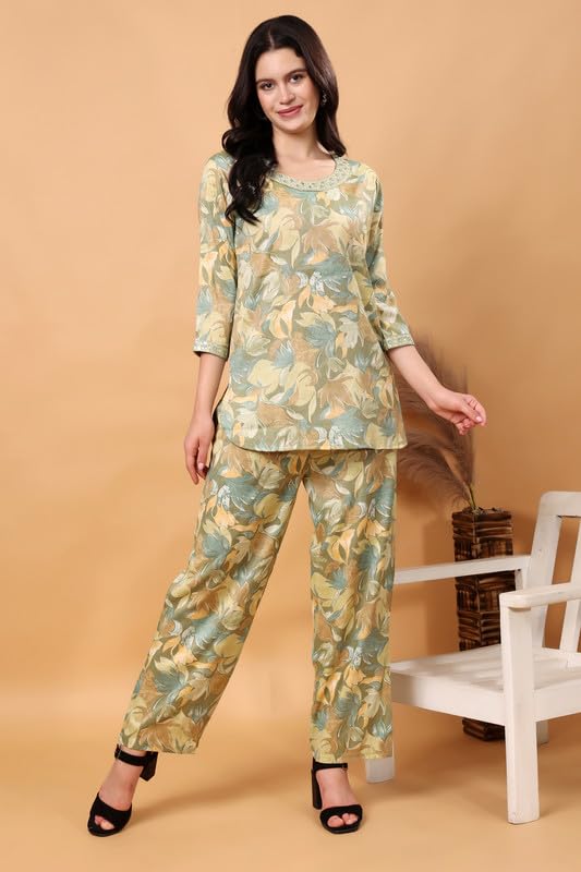 Image of London Hills Women Printed Kurta with Pant Salwar Suit Set || Plazo Kurti Cotton Set