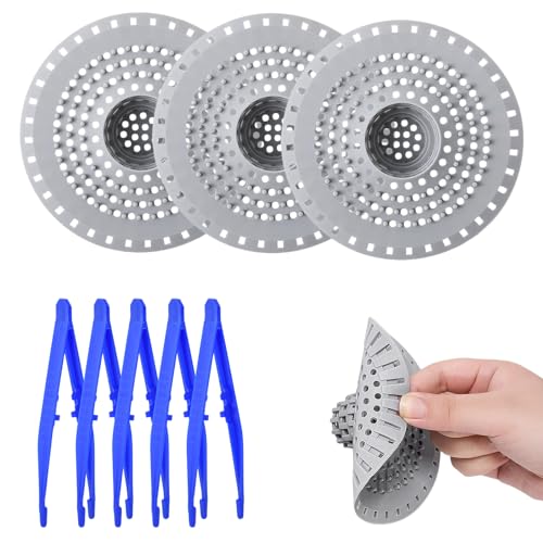 3 Piezas Silicona Protector de Drenaje, Cubierta de Desagüe de Ducha, Tapas de Drenaje de Ducha con 5 Pinzas, Filtro para Fregadero, Coladores de Drenaje de Silicona para Fregadero, Cocina, Baño