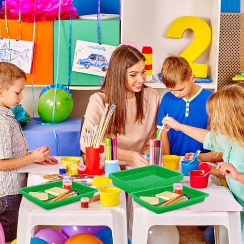 Image of Craft Tray,24 Pack Art Trays for Kids Plastic Activity Trays Stackable Craft Trays,Shallow Craft Storage Organizer, DIY Project & Painting Tray,Art Supplies,9.45 x 7.1 x 0.98 Inch (Green)