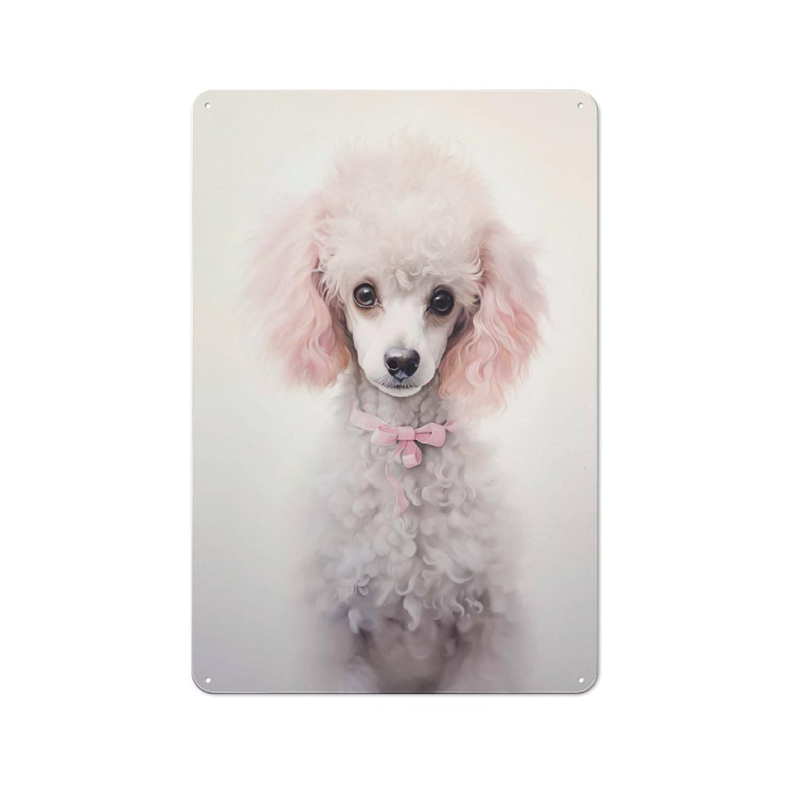Junmoney Style-4 White Poodle Pink Mood Workshop Style Metal Wall Decor 30X20cm, Decorative Metal Plaque For Garage, Hobby Room, Office Or Man Cave
